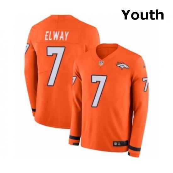 Youth Nike Denver Broncos 7 John Elway Limited Orange Therma Long Sleeve NFL Jersey